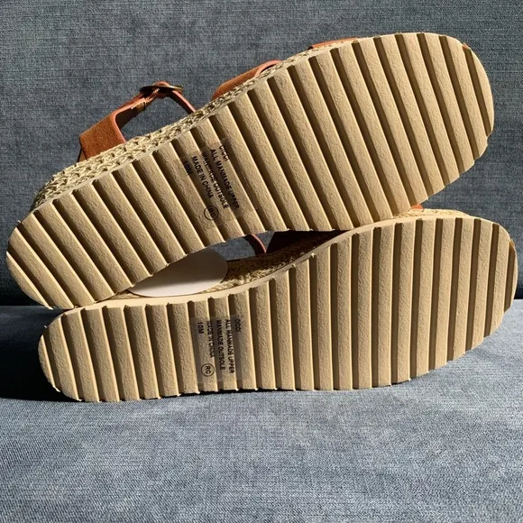 Pop Womens Brown Adjustable Ankle Strap Wedge Espadrille Open Toe Heel Sandals