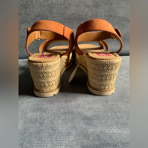 Pop Womens Brown Adjustable Ankle Strap Wedge Espadrille Open Toe Heel Sandals
