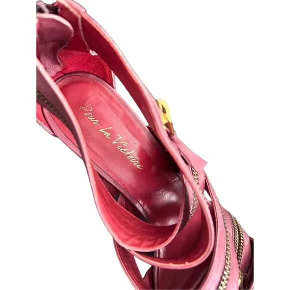 Pour la Victoire- VERO CUOIO Strappy  Platform Zipper Sandals Heels - Size 8  **
