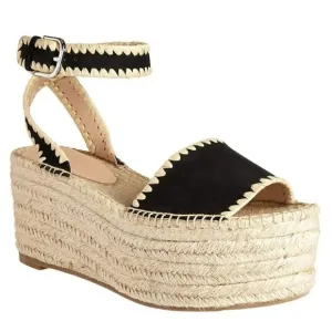 Pour La Victoire Women's Ria Suede &amp; Raffia Platform Sandals Size 6.5 MSRP $245