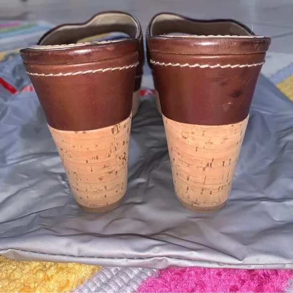 PRADA Brown Leather Logo Cork Platform Open-Toe Wedge Sandals
