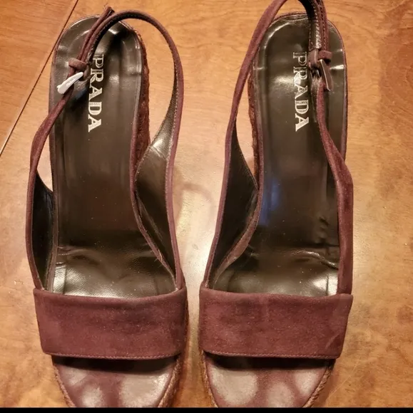 Prada Brown Suede Wedge Sandals