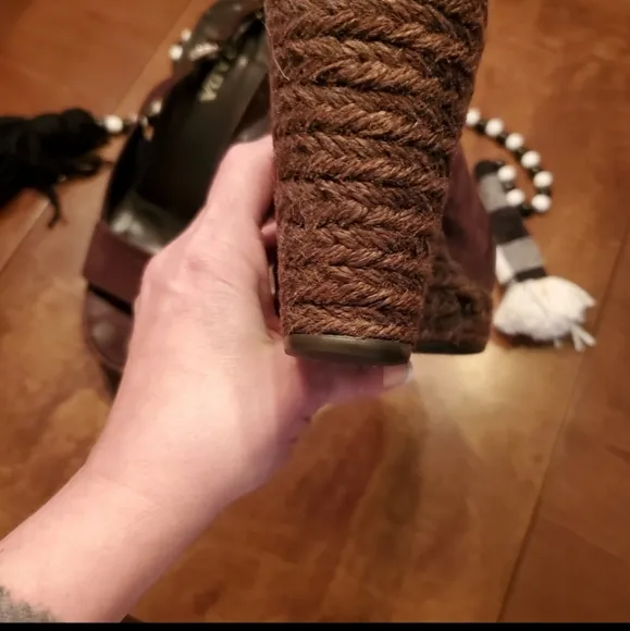 Prada Brown Suede Wedge Sandals