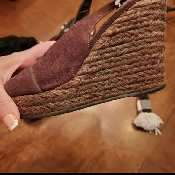 Prada Brown Suede Wedge Sandals
