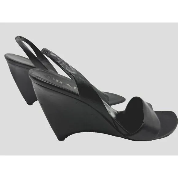 Prada Calzature Donna Heels Wedge Sandals Pumps Slingbacks Black Size 40/10