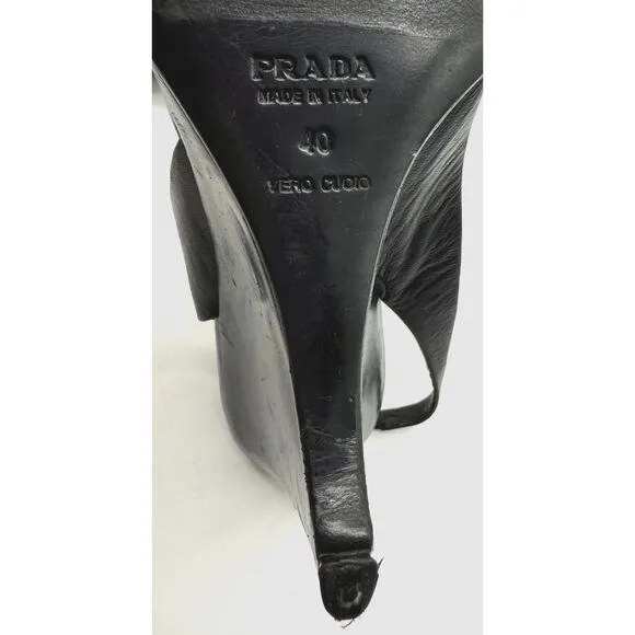 Prada Calzature Donna Heels Wedge Sandals Pumps Slingbacks Black Size 40/10