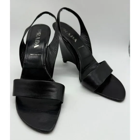 Prada Calzature Donna Heels Wedge Sandals Pumps Slingbacks Black Size 40/10