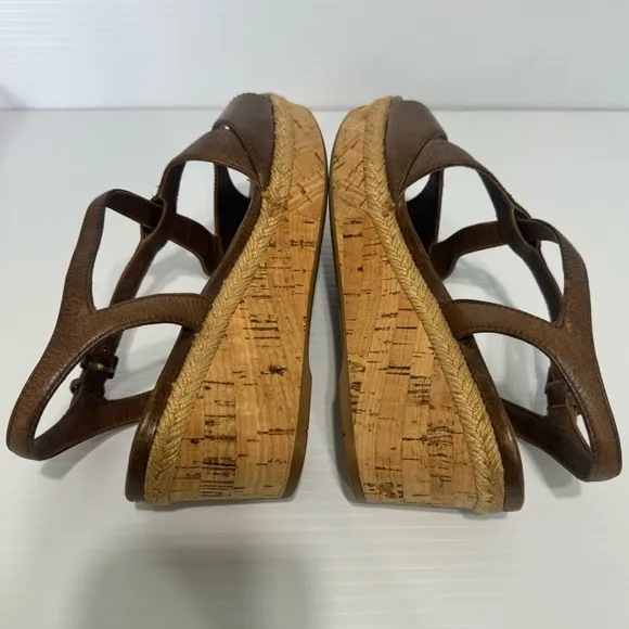 Prada Cork Brown Leather Wedge Sandals Size 36 1/2