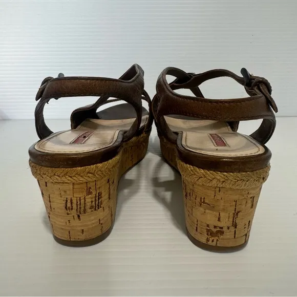 Prada Cork Brown Leather Wedge Sandals Size 36 1/2