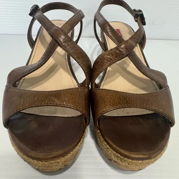 Prada Cork Brown Leather Wedge Sandals Size 36 1/2