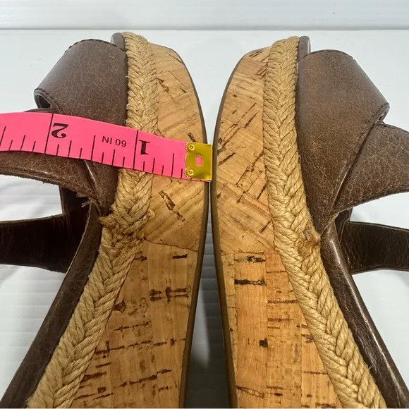 Prada Cork Brown Leather Wedge Sandals Size 36 1/2