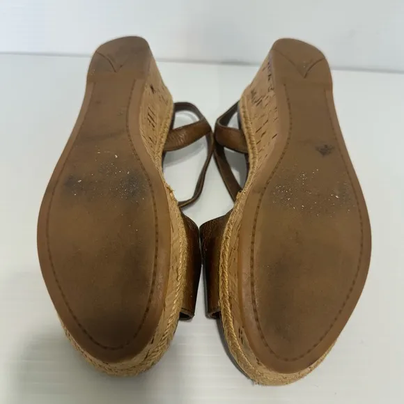 Prada Cork Brown Leather Wedge Sandals Size 36 1/2