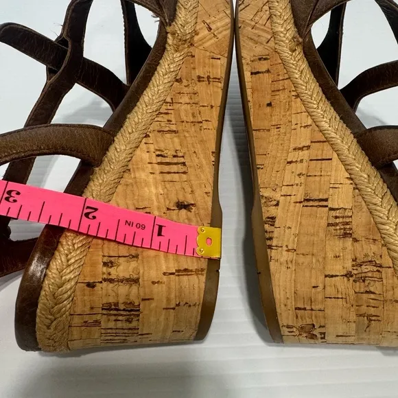 Prada Cork Brown Leather Wedge Sandals Size 36 1/2