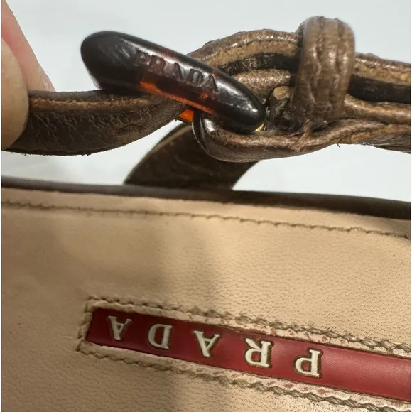 Prada Cork Brown Leather Wedge Sandals Size 36 1/2