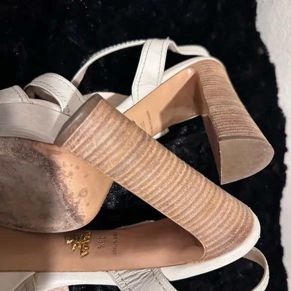 Prada Cream Leather Strappy platform Sandals Y2K 80s 90s retro glam corpcore