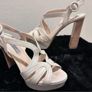 Prada Cream Leather Strappy platform Sandals Y2K 80s 90s retro glam corpcore