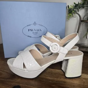 PRADA CROC EMBOSSED QUARTER PLATFORM SANDALS