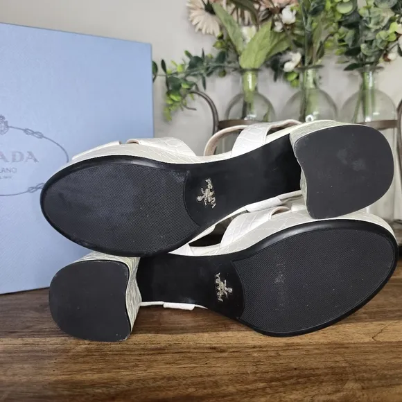 PRADA CROC EMBOSSED QUARTER PLATFORM SANDALS