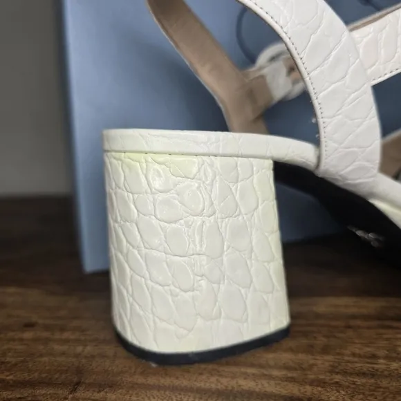 PRADA CROC EMBOSSED QUARTER PLATFORM SANDALS