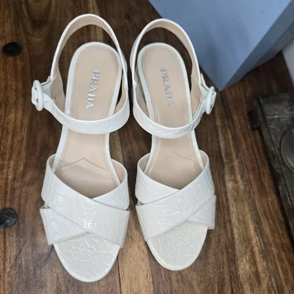 PRADA CROC EMBOSSED QUARTER PLATFORM SANDALS