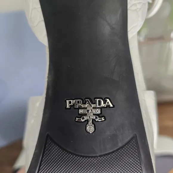 PRADA CROC EMBOSSED QUARTER PLATFORM SANDALS