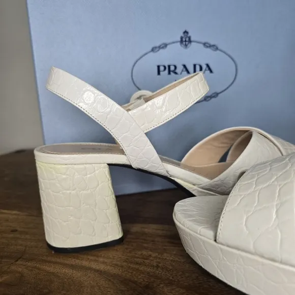 PRADA CROC EMBOSSED QUARTER PLATFORM SANDALS