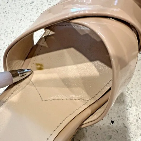 Prada Donna Crisscross Cork Wedge Cipria Patent Leather‎ Sandals US10 IT40 Tan