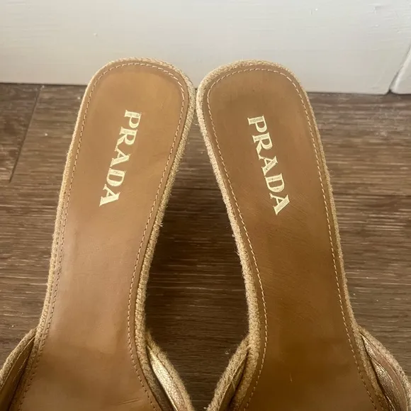 Prada Linen Vintage Wedge Mule Slides Sandals Amethyst Jewels Size 39 / 8.5