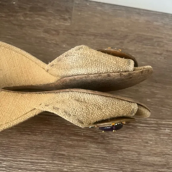 Prada Linen Vintage Wedge Mule Slides Sandals Amethyst Jewels Size 39 / 8.5