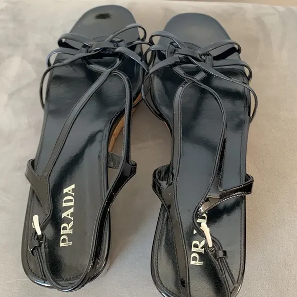 Prada Slingback Black Cork Wedge Sandals