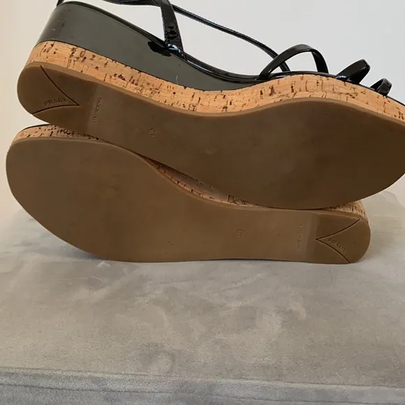 Prada Slingback Black Cork Wedge Sandals