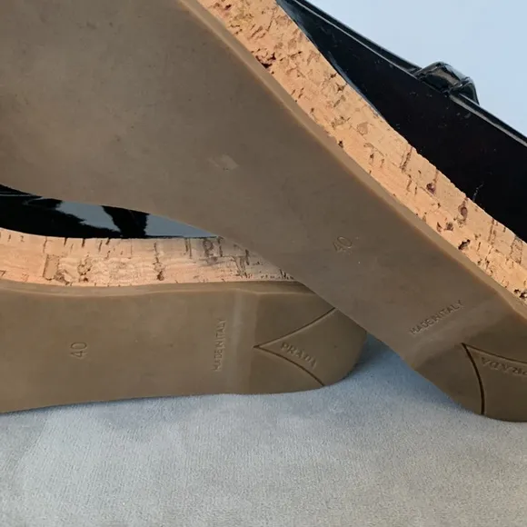 Prada Slingback Black Cork Wedge Sandals