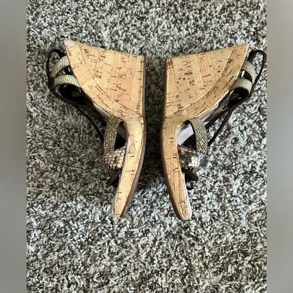 Prada Snake print strappy sandals cork wedge size 38.5 Chic Mob Wife