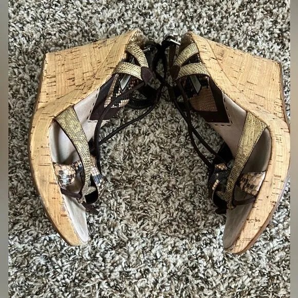 Prada Snake print strappy sandals cork wedge size 38.5 Chic Mob Wife