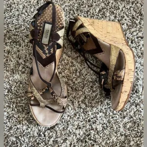 Prada Snake print strappy sandals cork wedge size 38.5 Chic Mob Wife