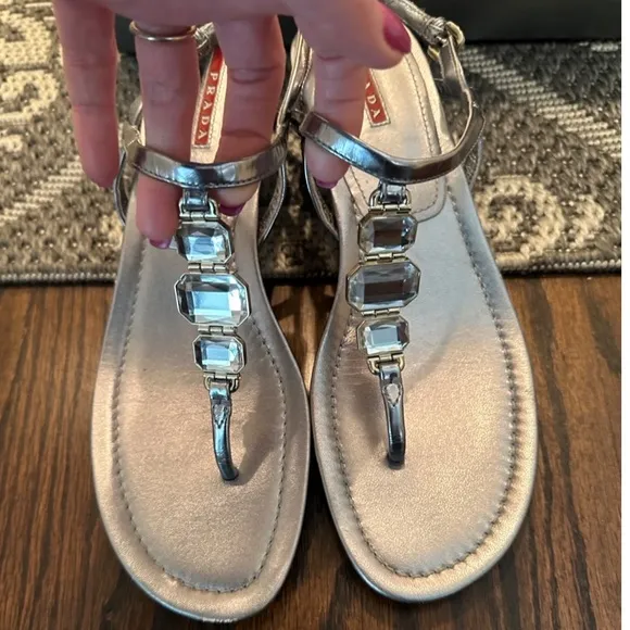 Prada Sport Leather Slingback Sandals