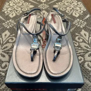 Prada Sport Leather Slingback Sandals