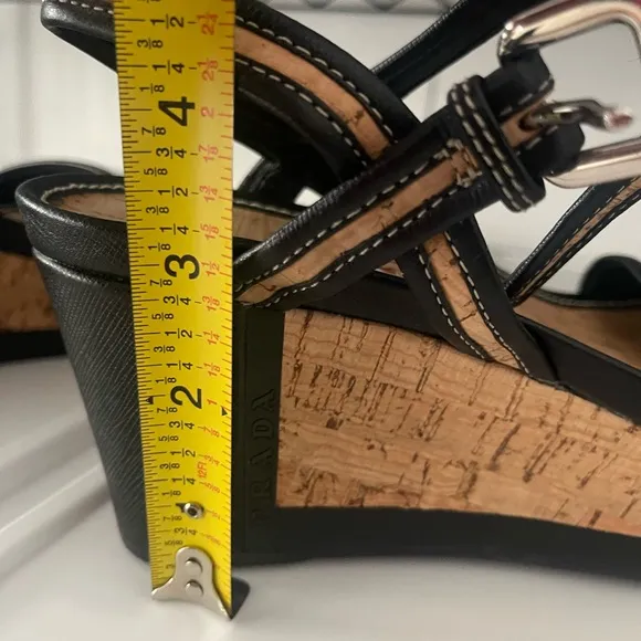 Prada wedge cork sandals with black leather trim