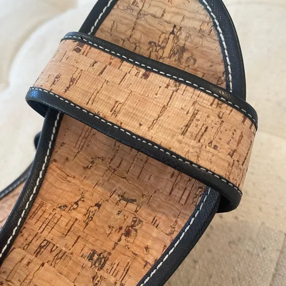 Prada wedge cork sandals with black leather trim