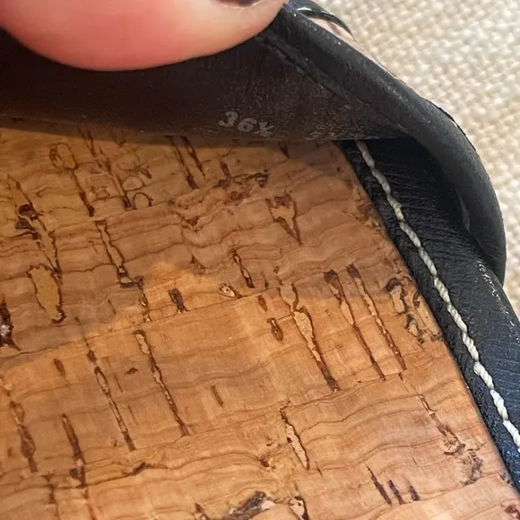Prada wedge cork sandals with black leather trim