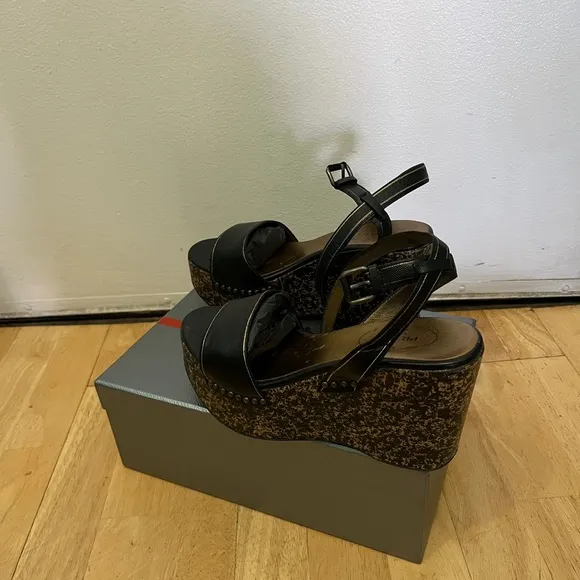 Prada Wedge Platform Ankle Strap Sandals Size 38