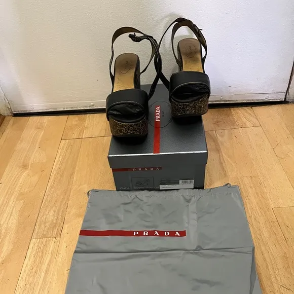Prada Wedge Platform Ankle Strap Sandals Size 38