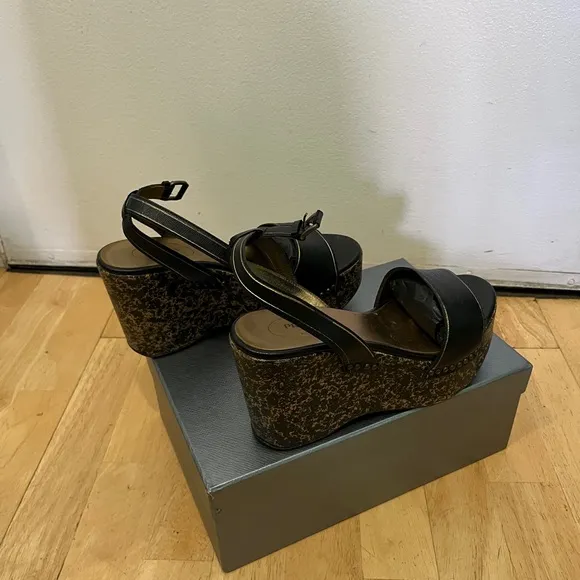 Prada Wedge Platform Ankle Strap Sandals Size 38