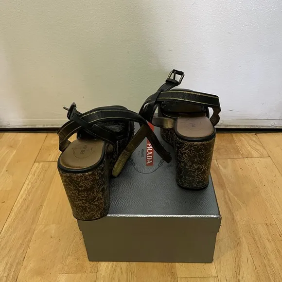 Prada Wedge Platform Ankle Strap Sandals Size 38
