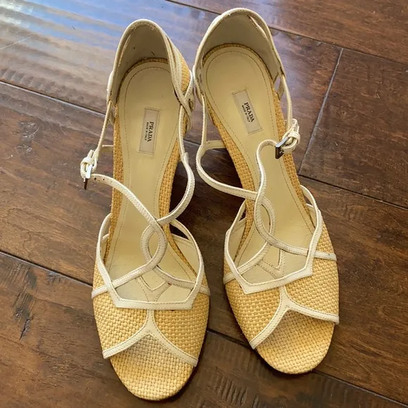 PRADA Wedge Sandals Straw / Raffia - Size 41