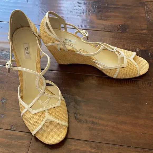 PRADA Wedge Sandals Straw / Raffia - Size 41