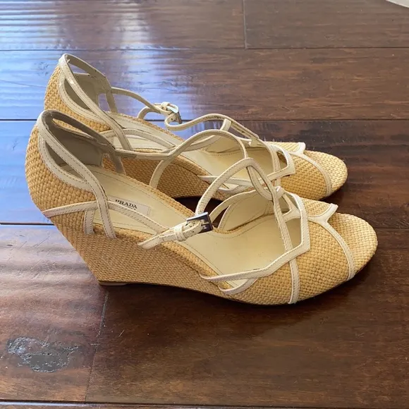 PRADA Wedge Sandals Straw / Raffia - Size 41