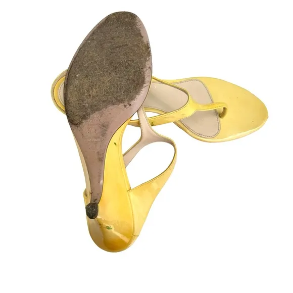 PRADA Yellow Patent Leather Wedge Thong Sandals Mules Women’s Size 37.5