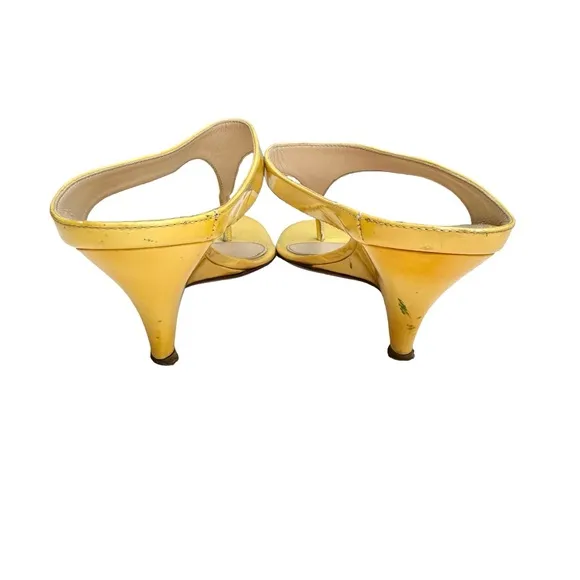 PRADA Yellow Patent Leather Wedge Thong Sandals Mules Women’s Size 37.5