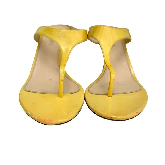 PRADA Yellow Patent Leather Wedge Thong Sandals Mules Women’s Size 37.5